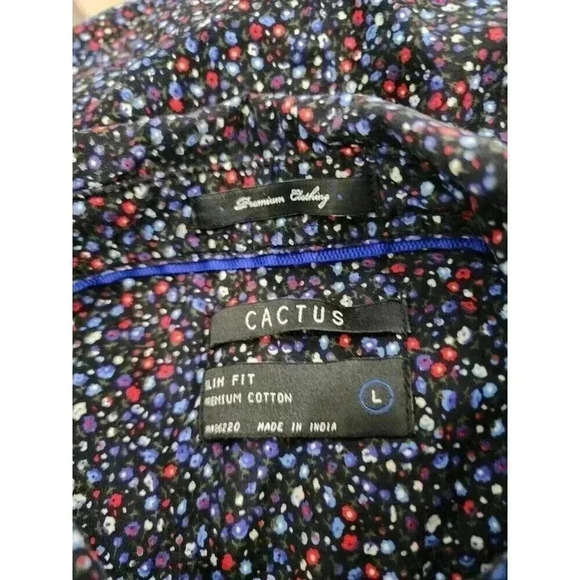 CACTUS Slim Fit Button geometric print long sleeve shirt Size L - Picture 4 of 6